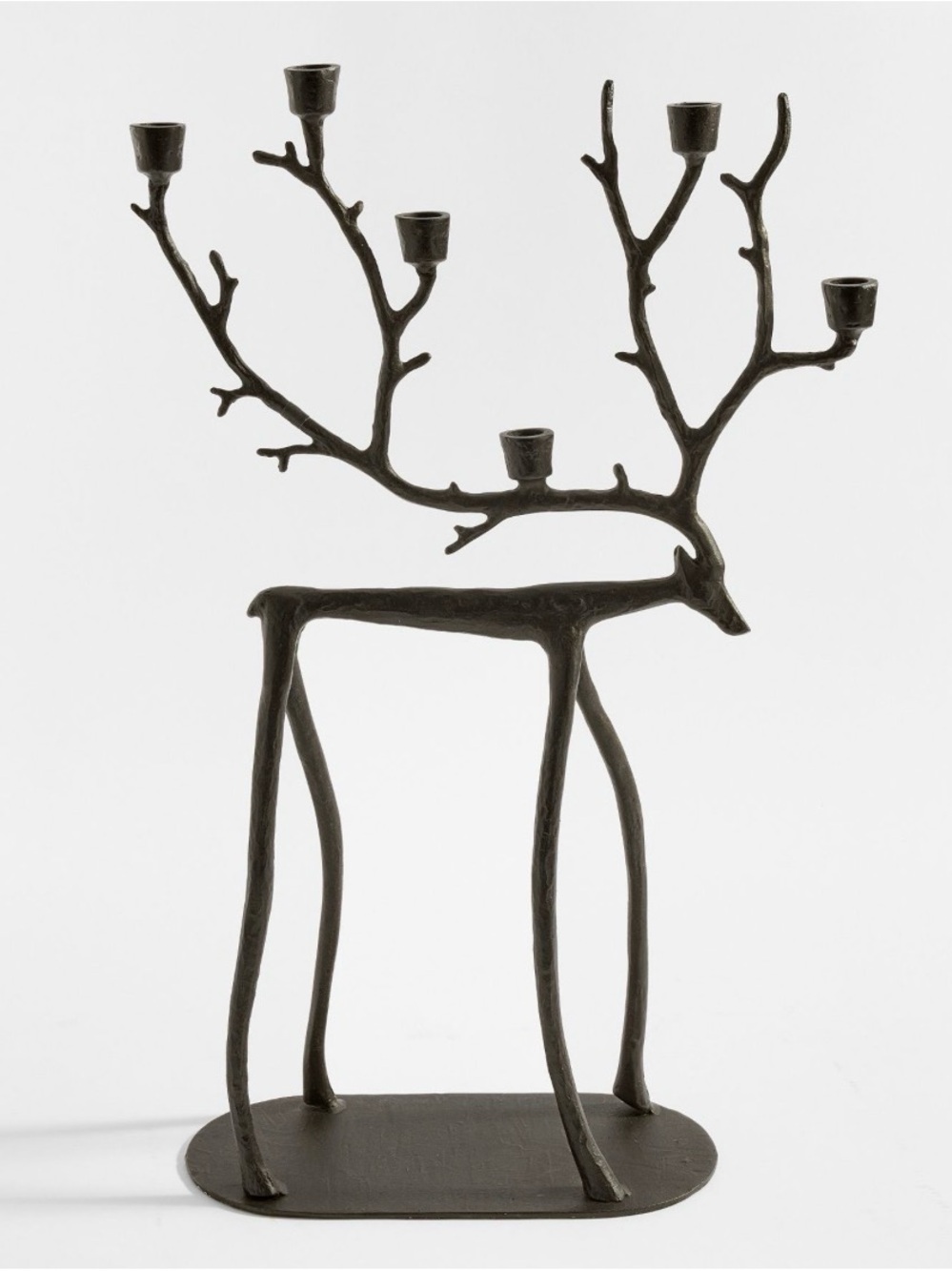 Pottery Barn Bronze Sculpted Reindeer Taper Candle Holder Centerpiece